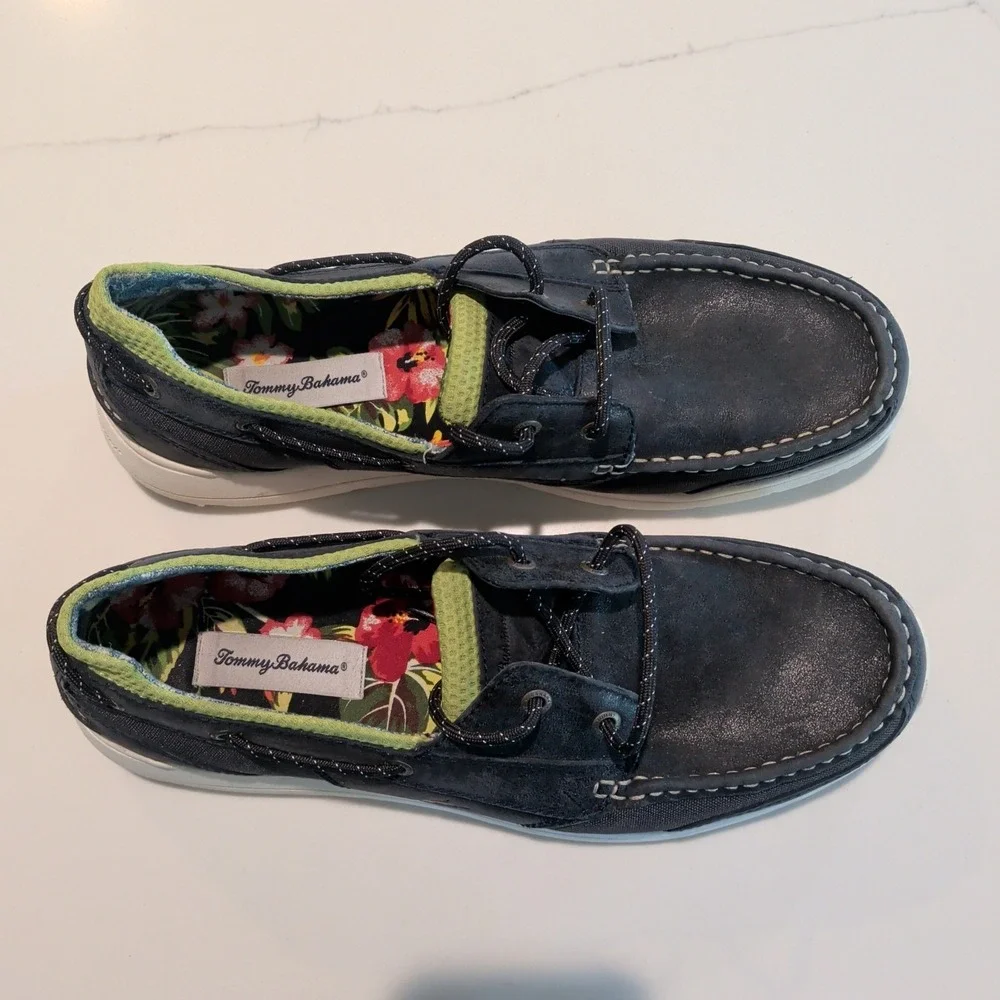 Tommy Bahama Men's Boat Shoes 10.5 Blue Leather Casual Comfort Lace